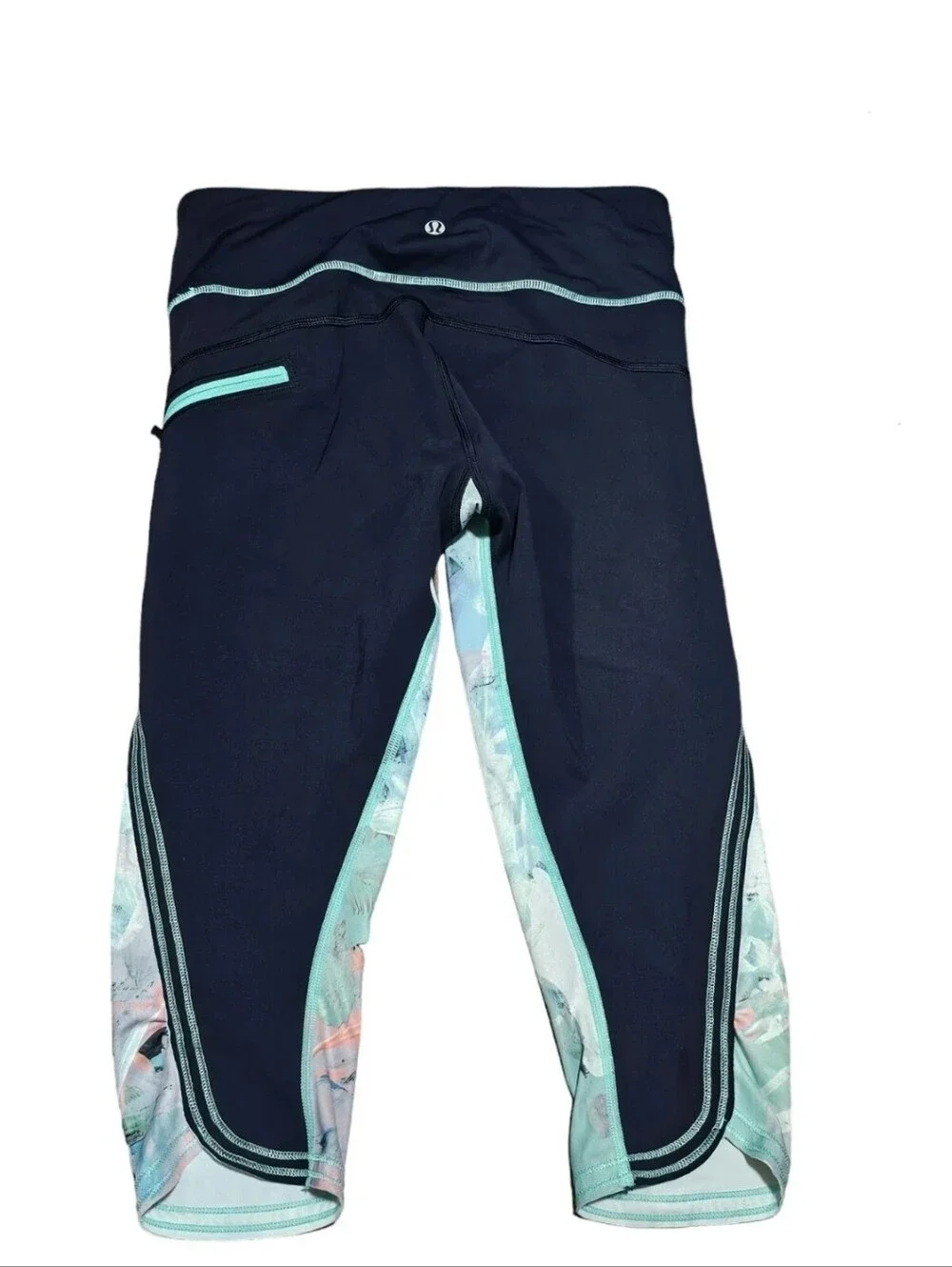 Lululemon Crop Leggings Size 4 Paint Splatter Floral Zip Pocket Drawstring